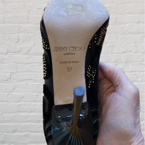 NEW JIMMY CHOO -- Stiletto Heels, Black, "Abel," Leather w/Gold Studs, Evening - Picture 13 of 15